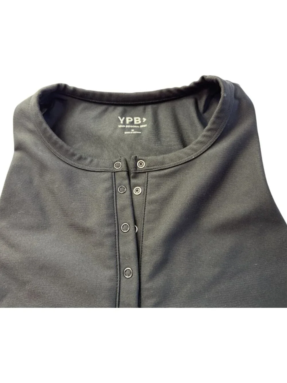 Your Personal Best Crop Top Sports Bra Henley Buttons at Front High Neck Black M
